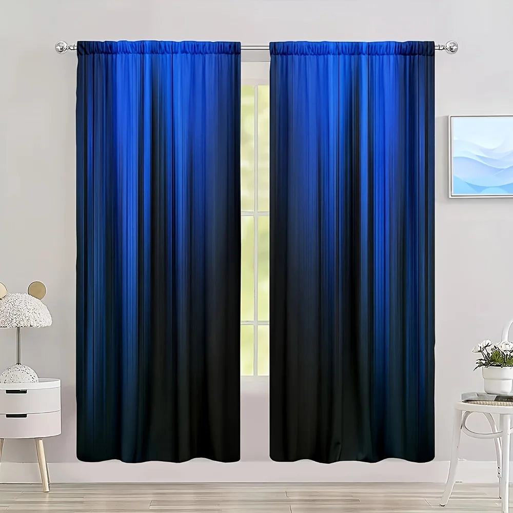 Blue & Black Gradient Stripe Window Curtains