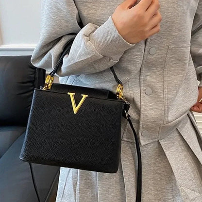 Buckled Leather Shoulder Handbag