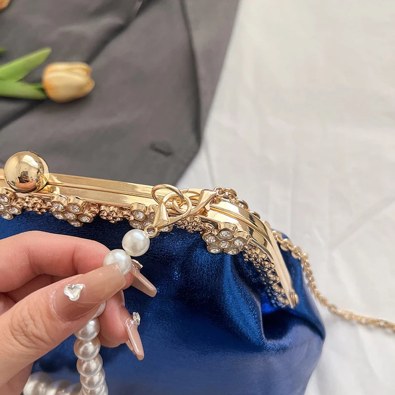 Luxury Pearl Chain Minaudière Shoulder Bag