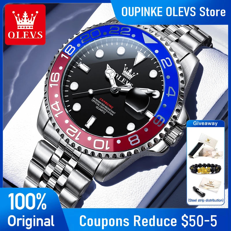 OLEVS 5657 Men's Stainless Steel Quartz Date Watch