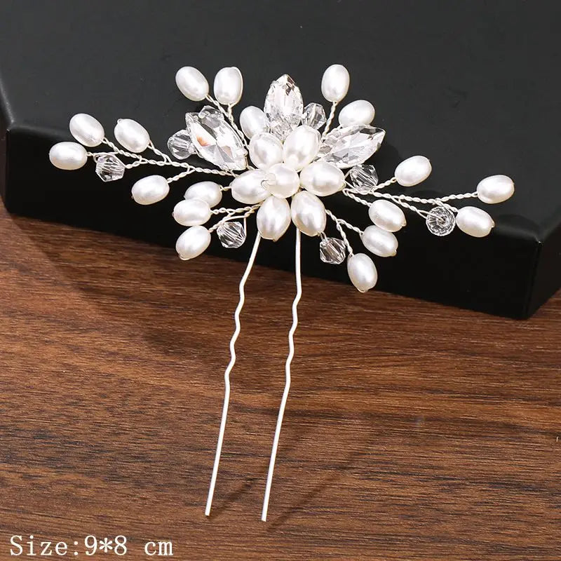 Pearl Rhinestone Flower Hair Pins