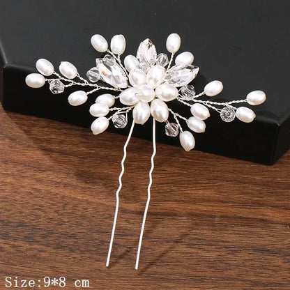 Pearl Rhinestone Flower Hair Pins