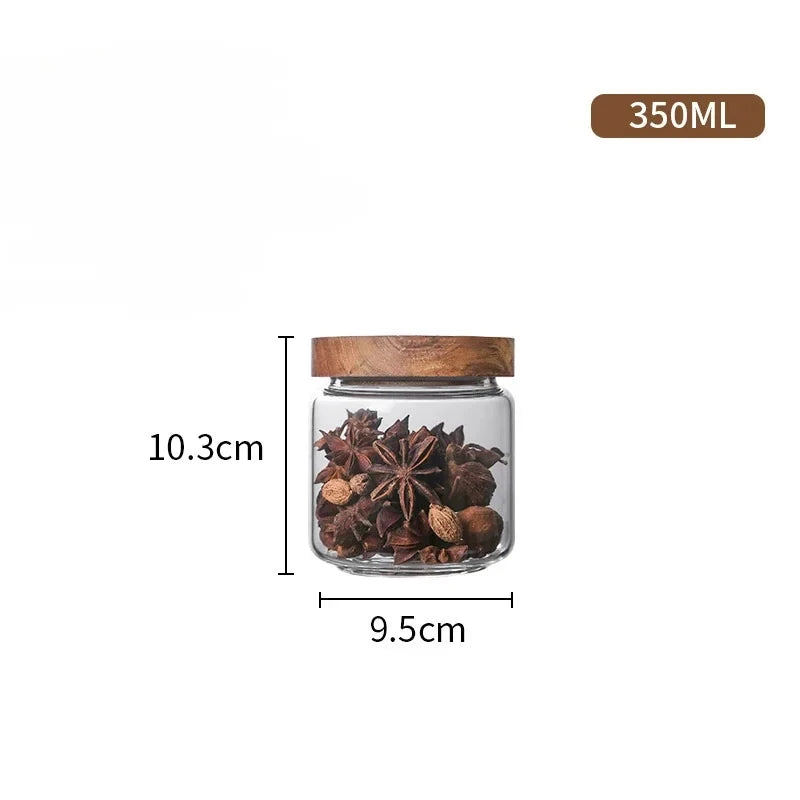 Japanese Style Glass Storage Jar with Wooden Lid
