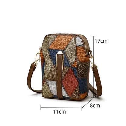 Vintage Patchwork Shoulder Bag with Zipper Closure