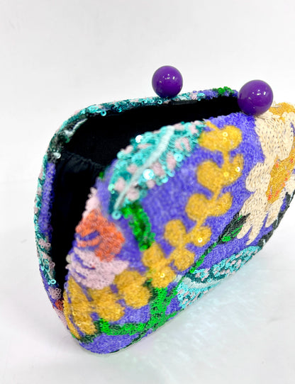 Floral Sequin Minaudière Evening Clutch Bag