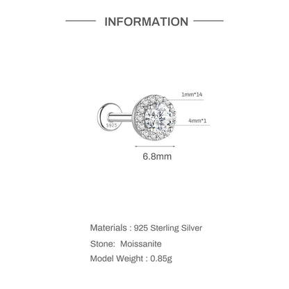 925 Sterling Silver Round Moissanite Stud Earring