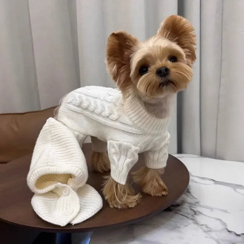 White Knit Sweater Jumpsuit for Small Dogs