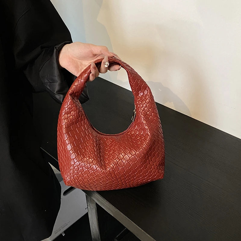 Women’s Woven Embossed PU Leather Hobo Shoulder Bag