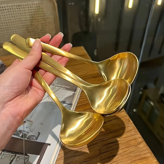 Golden Stainless Steel Soup & Hot Pot Serving Spoons (Set of 2)