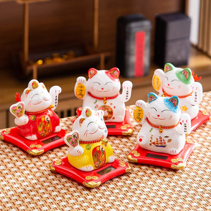 4.5 Inch Ceramic Lucky Solar Cat