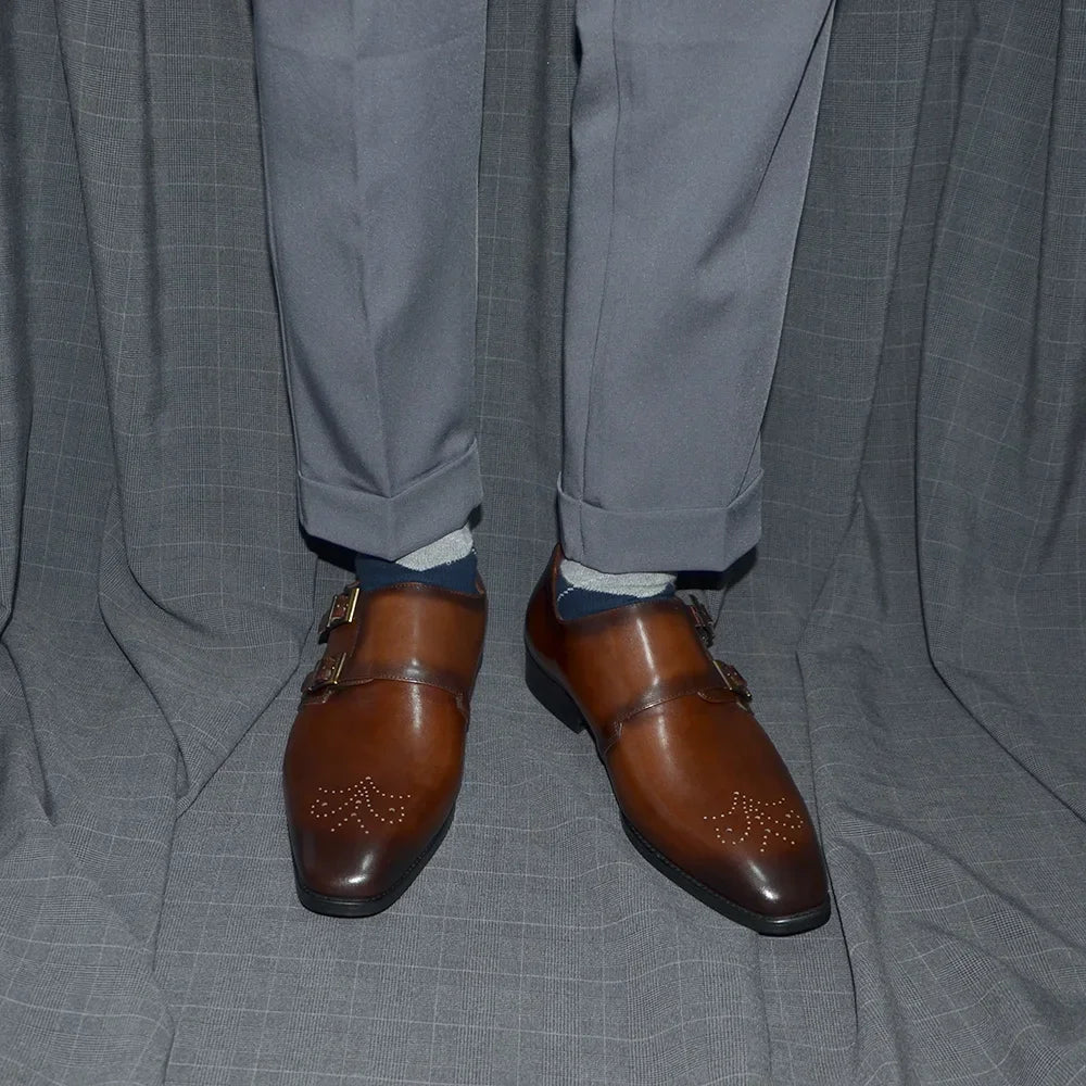 Italian Style Luxury Genuine Leather Monk Strap