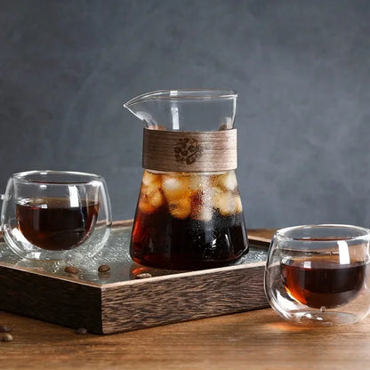 500ml Heat-Resistant Glass Coffee Carafe with Wooden Collar