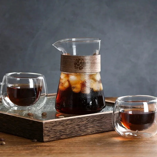 500ml Heat-Resistant Glass Coffee Carafe with Wooden Collar