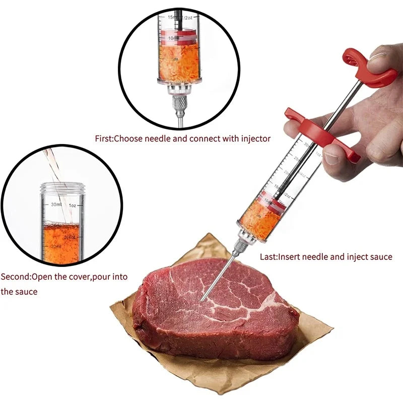BBQ Marinade Injector Syringe Set for Turkey, Chicken, Beef & Pork