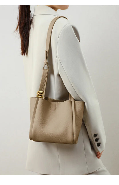 Genuine Leather Yellow Bucket Tote Bag for Women