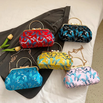 Vintage Embroidered Chain Clutch Handbag