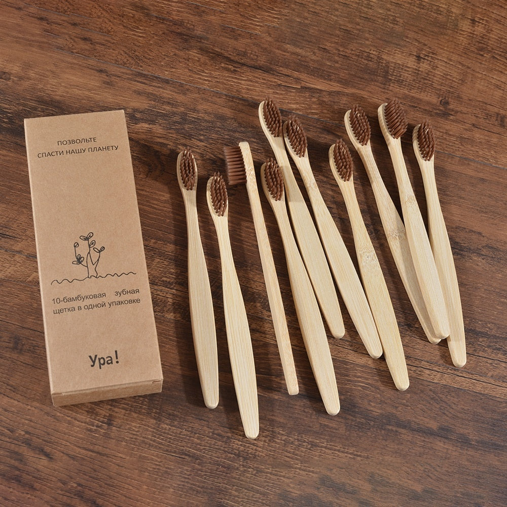 10PCS Natural Bamboo Colourful Toothbrush