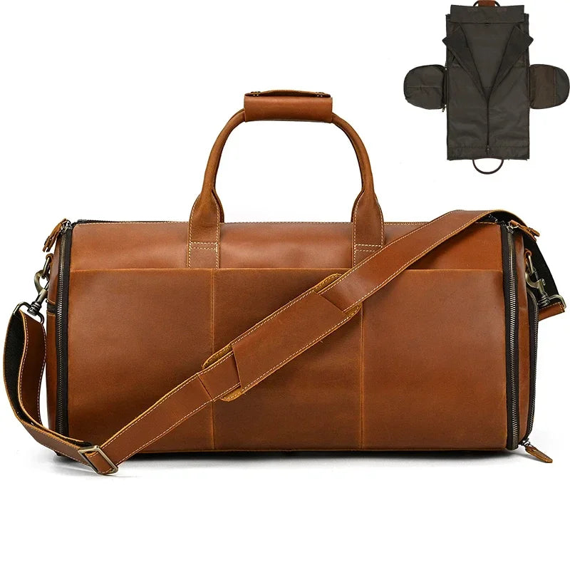 Crazy Horse Leather Travel Bag for Suits