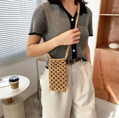 Women’s Woven Crochet Crossbody Phone Bag