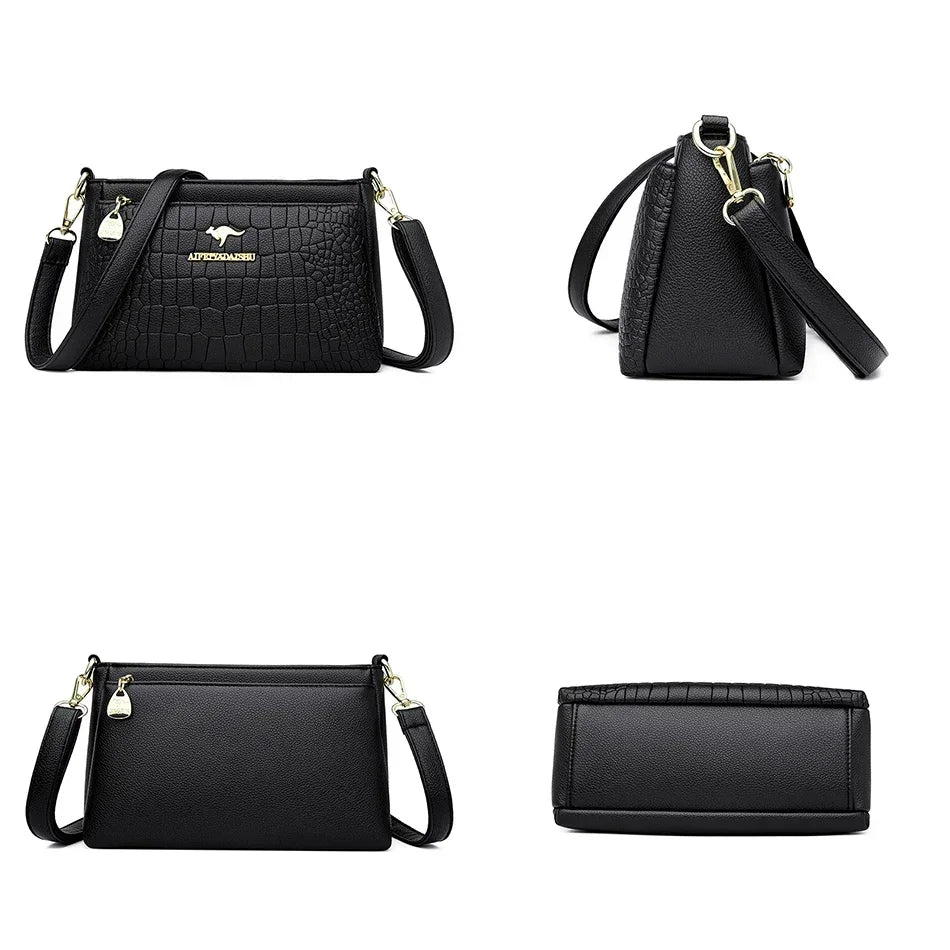 Casual Floral Embossed Leather Crossbody Shoulder Bag