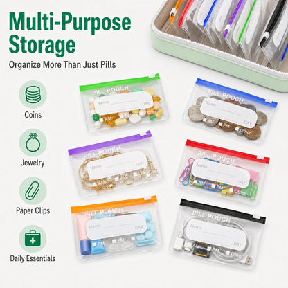 Travel Pill Organiser with 14 Reusable Pouches