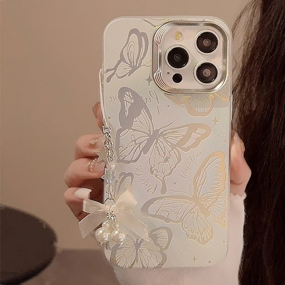 Deluxe Butterfly Glitter Phone Case for iPhone with Lanyard