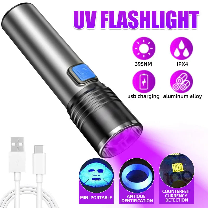 USB Rechargeable 395nm UV Flashlight