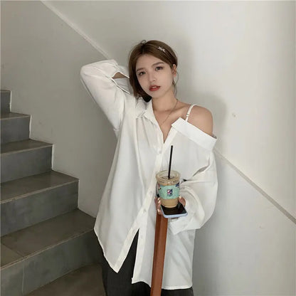 Korean Style Off Shoulder Long Sleeve Shirt