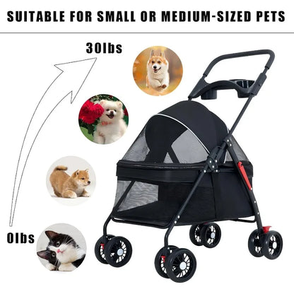 Foldable Pet Stroller for Dogs & Cats