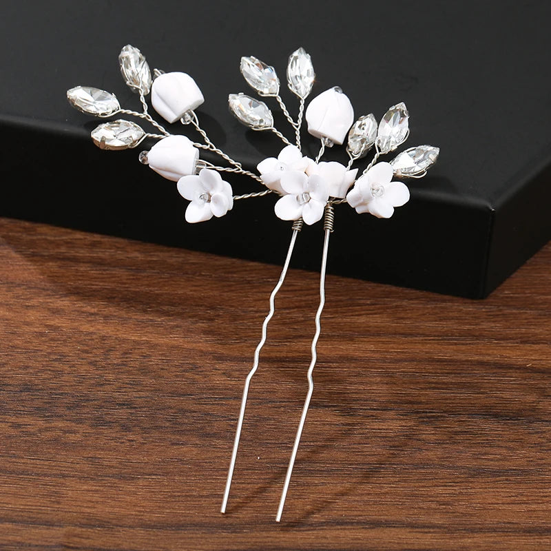 Pearl Rhinestone Flower Hair Pins