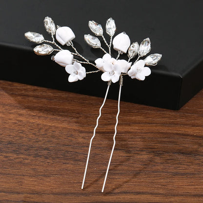 Pearl Rhinestone Flower Hair Pins