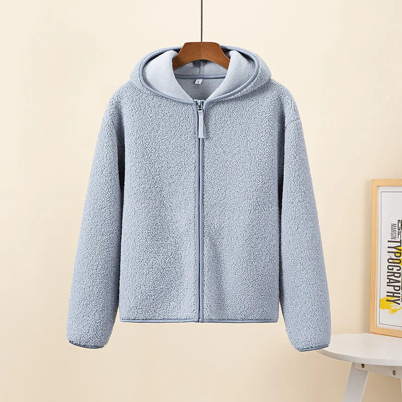 Warm Fleece Hooded Jacket With Zipper