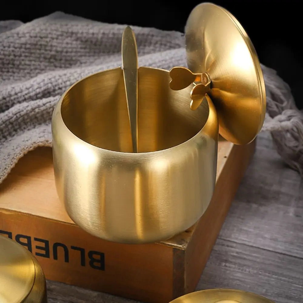 Stainless Steel Sugar Bowl with Lid & Spoon