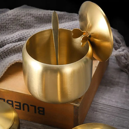 Stainless Steel Sugar Bowl with Lid & Spoon