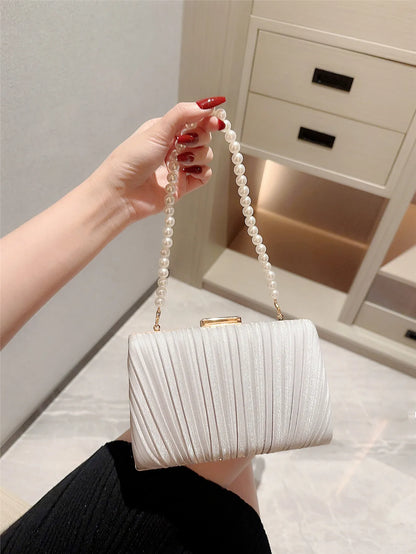 Pleated Design Satin Evening Clutch Bag