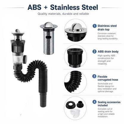 Kitchen & Bathroom Sink Drain Kit with Flexible Hose