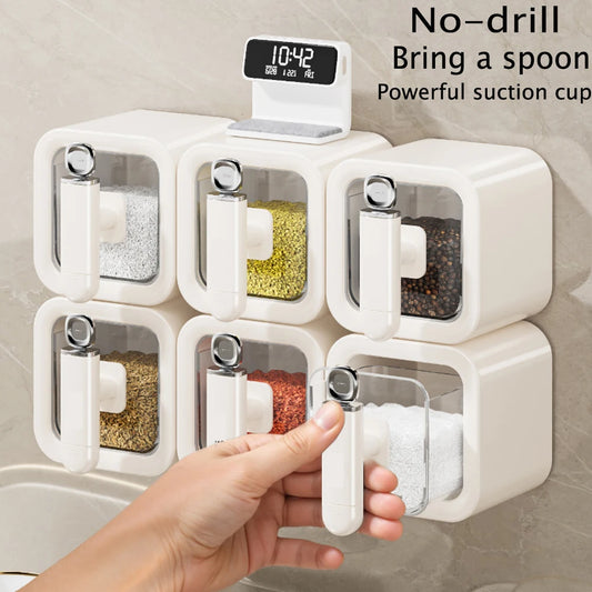Wall-Mounted Spice Storage Container with Spoon