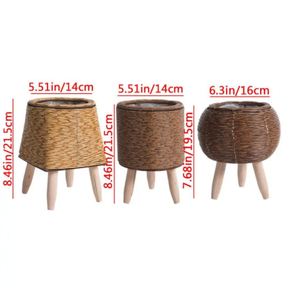 Nordic Rattan Style Plant Pot with Wooden Legs