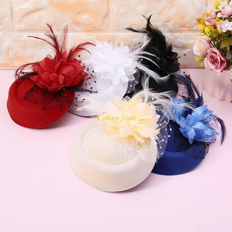 Women Vintage Fascinator Hat with Veil & Flower