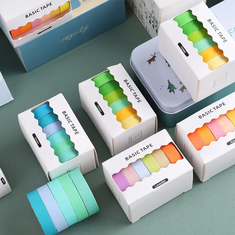 6-Pack Pastel Washi Masking Tape Set – 0.9cm × 3m