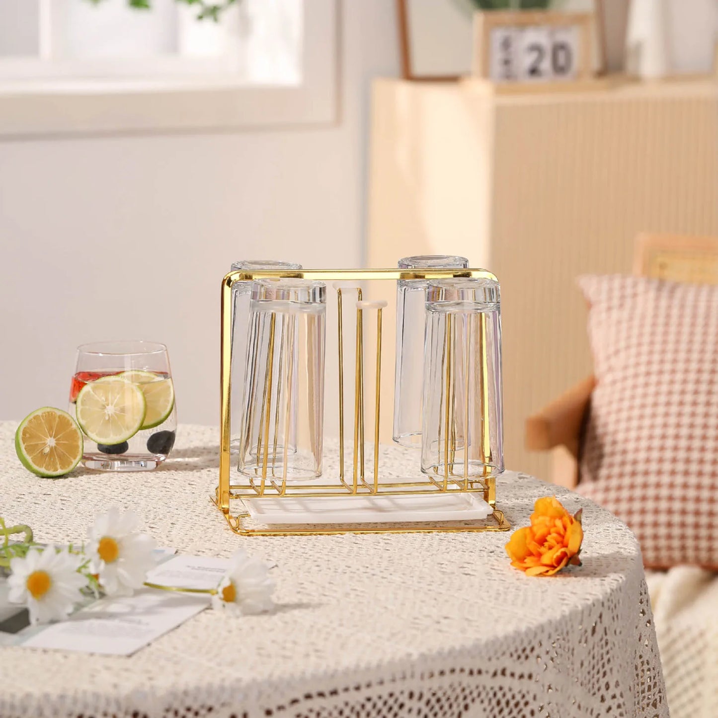 Metal Cup Drying & Drain Rack with Tray