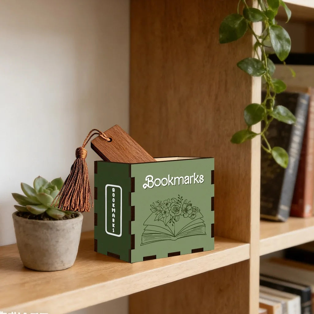Wooden Book-Shaped Bookmark Holder & Desktop Organizer
