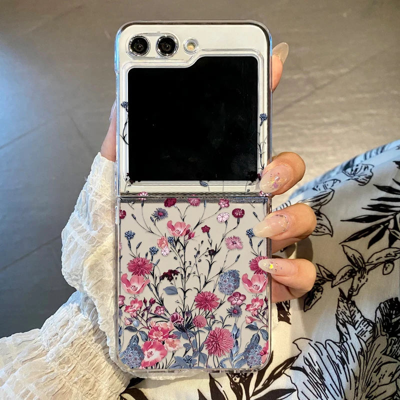 Purple Flower Phone Case For Samsung Galaxy Z Flip3 Flip4 Flip5 Flip6