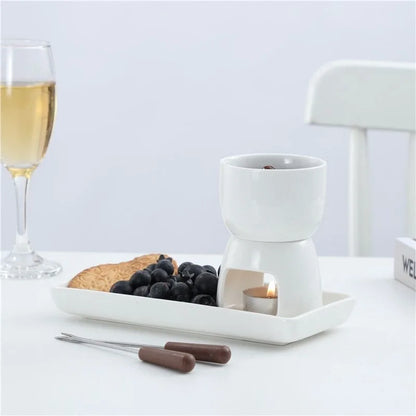 Cute Ceramic Butter Warmer Fondue Set with Forks