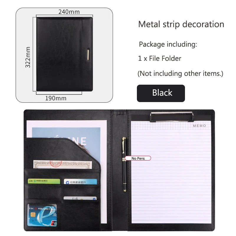 A4 Leather Business Padfolio Clipboard Folder