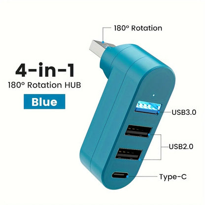 Compact 180° Rotating USB 3.0 Splitter for Laptops & PCs