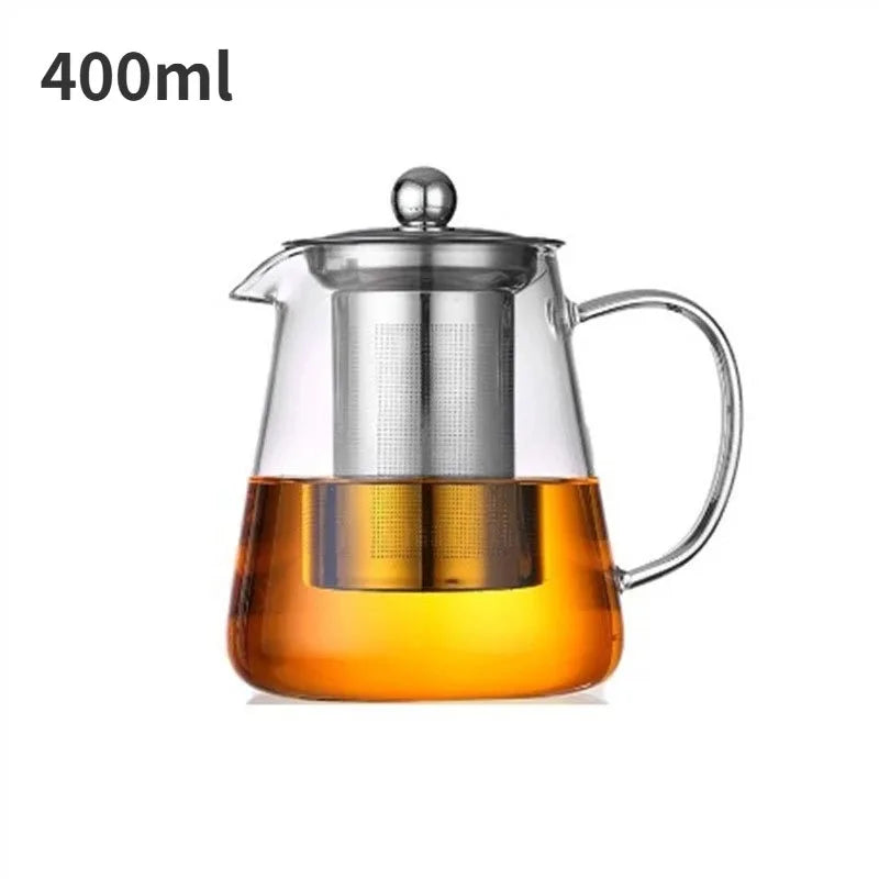 Heat-Resistant Borosilicate Glass Teapot with Stainless Steel Infuser