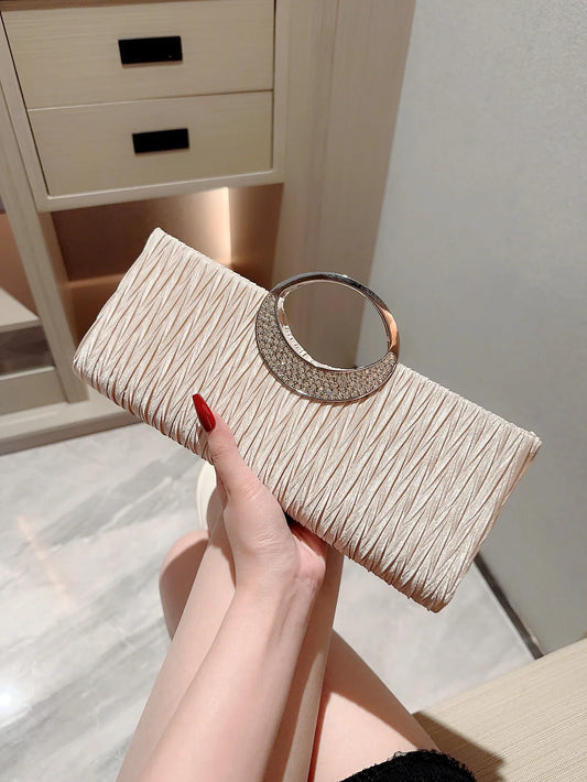 Classic Pleated Design Metal Evening Bag