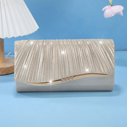 Elegant Pleated Evening Clutch Bag with Metal Accent