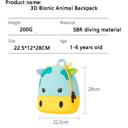 3D Animal Kids Backpack for Kindergarten